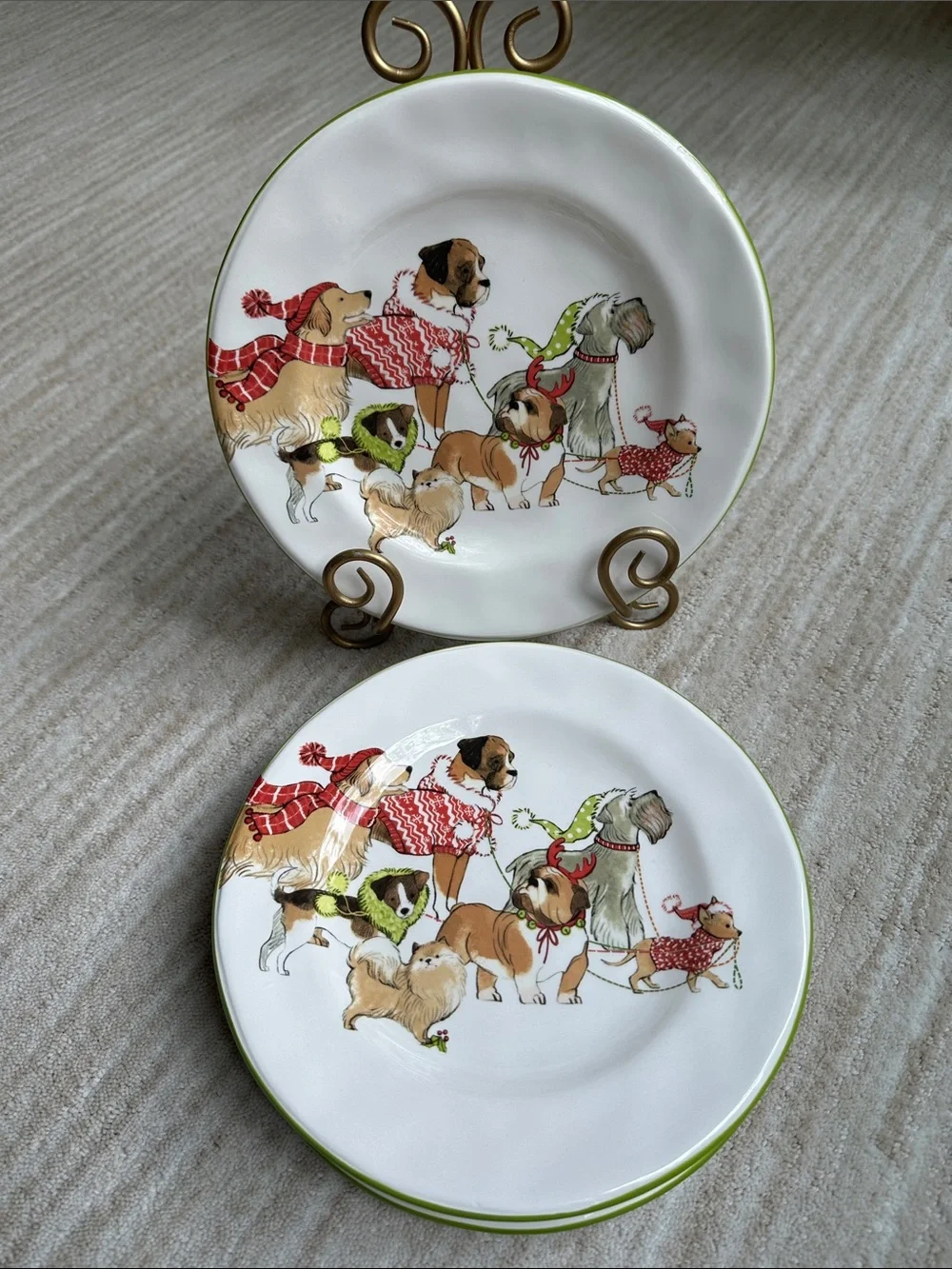 Set of 4 PIER 1 Park Avenue Holiday Puppies Salad Plates Ironstone 8 3/4”